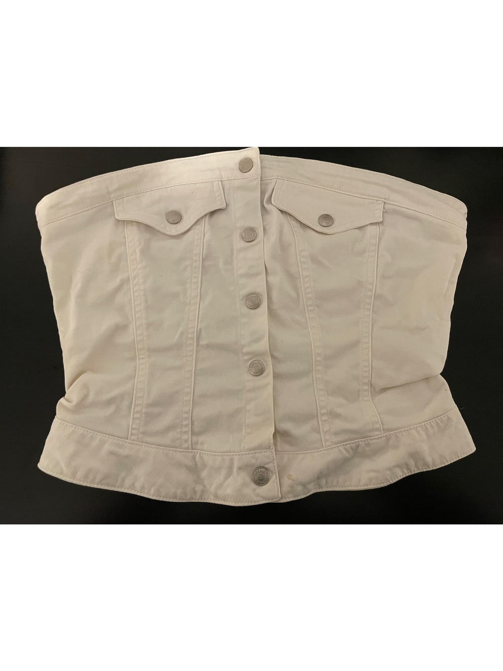 Vintage Paris Blues Womens Crop Top Large White Denim Strapless Clubwear 90s Y2K